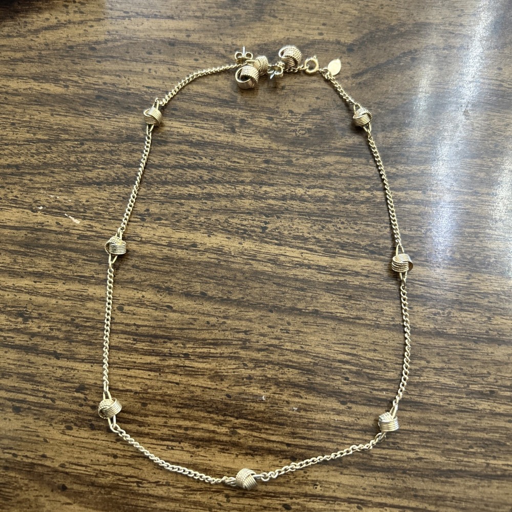 Vintage AVON Gold Tone Knot Station Necklace Pierced Earrings Jewelry Set